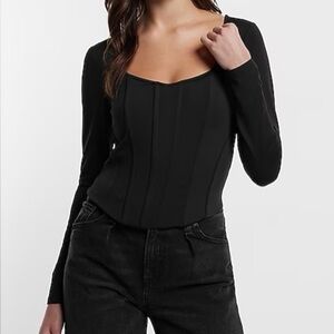 Express Body Contour High Compression Long Sleeve Corset Top, Large